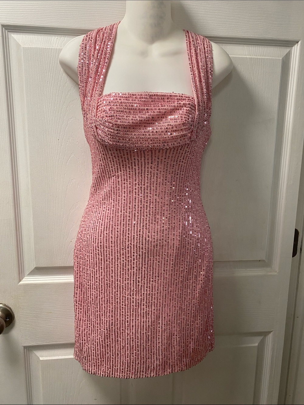 Pink Sequin Sleeveless Bodycon Dress